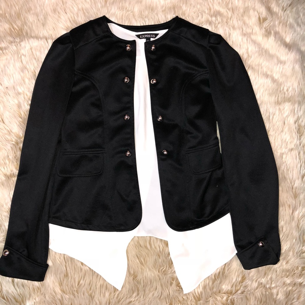 Black Blazer with Bow Detail and Gold Buttons